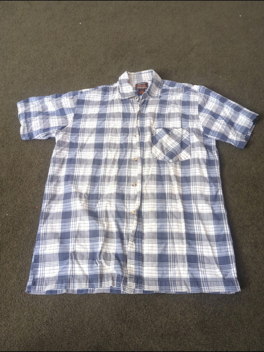 The Original Cascade Men's Short-Sleeve Plaid Button Shirt in Blue and White